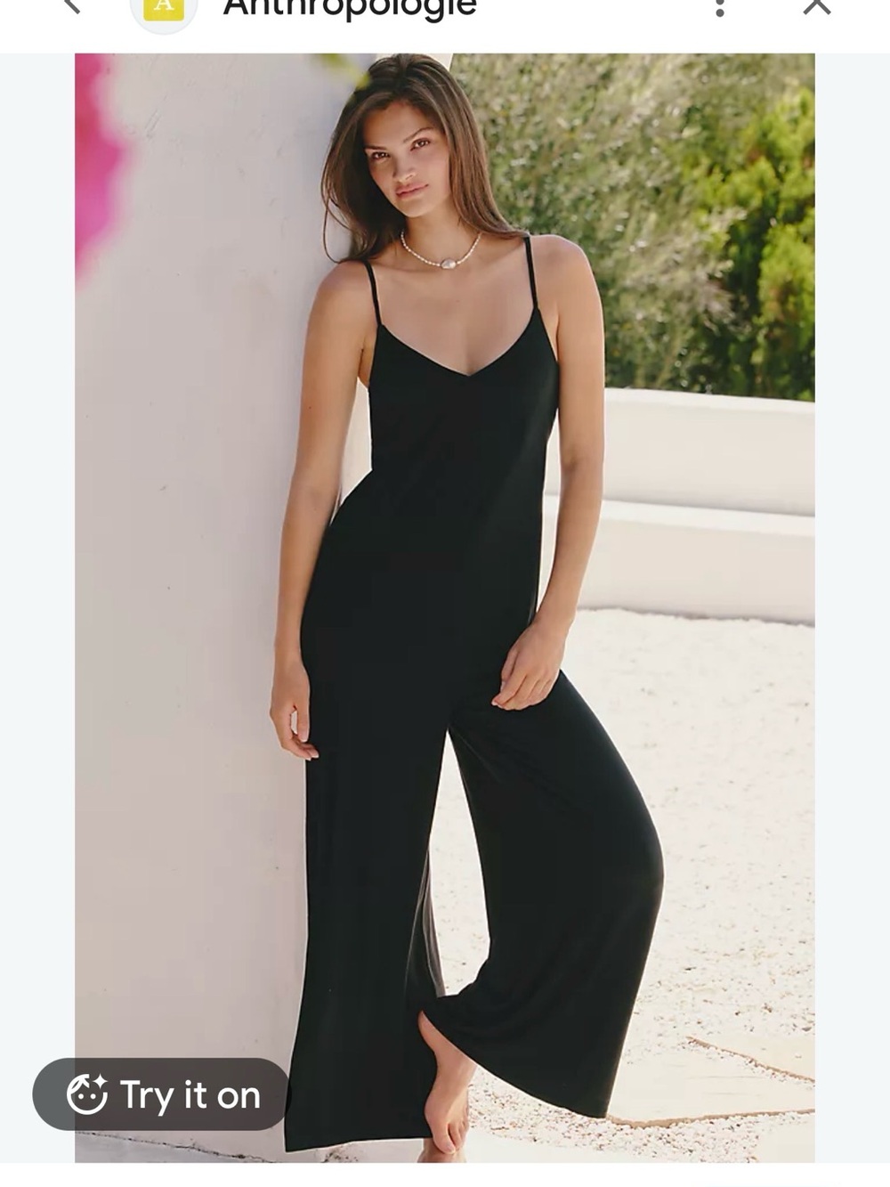 Anthropologie Black Wide-Leg Spaghetti Strap Jumpsuit M